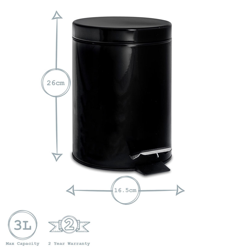 Harbour Housewares 3L Round Bathroom Pedal Bin, Black