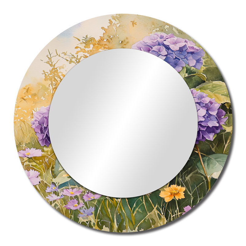 Country Hydrangeas And Wildflowers I - Miroir mural décoratif floral - imprimé sur métal, 23 po x 23 po