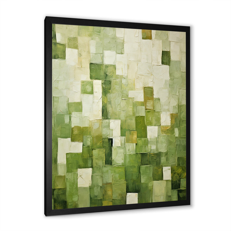 «Abstract Green Tiles Incubism», art mural abstrait, Cadre photo noir simple, H 20 po x l 12 po x P 1 po