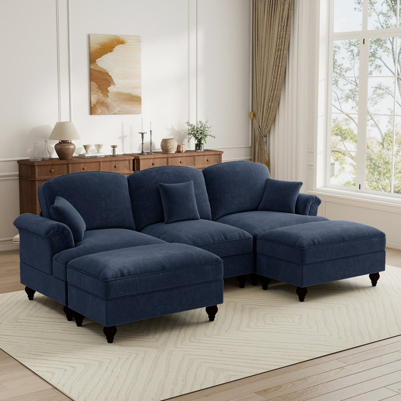 Sectionals Sofa, Living Room Set, U Shape Sofa, Chenille Fabric,  For Living Room, Blue Chenille