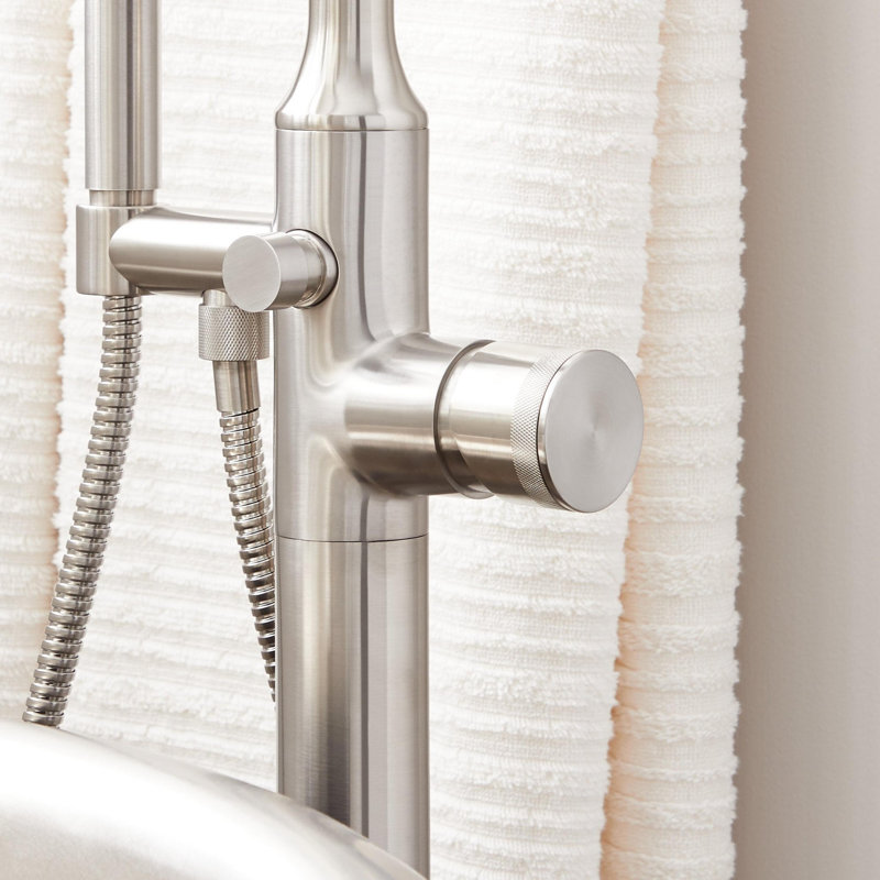 Lentz Floor Mounted Tub Filler Faucet, Brushed Nickel, Lever