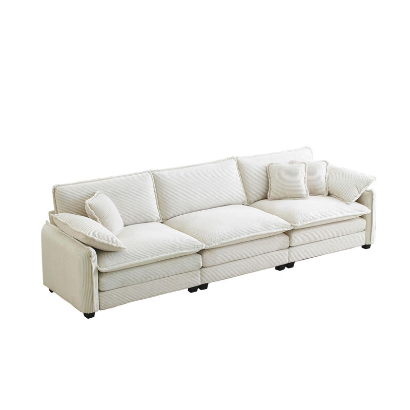 3-Seater Sectional Sofa, Beige Corduroy