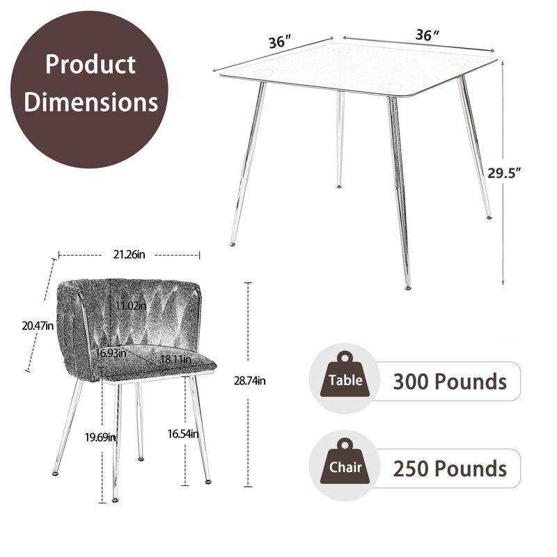 Ensemble de salle à manger à piédestal carré avec chaise tissée, Gris