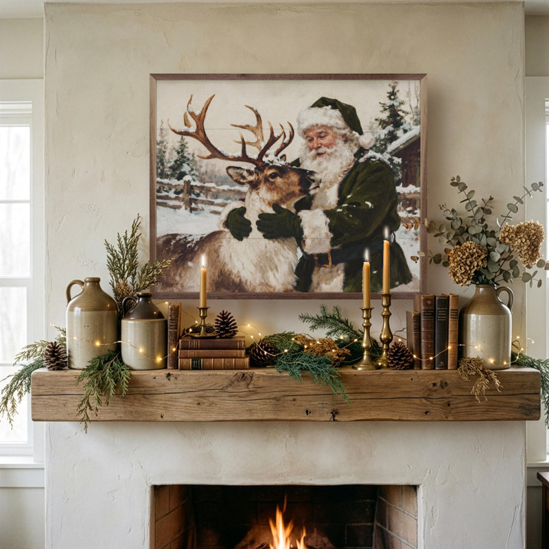 Santa And Reindeer, H 24 po x l 30 po
