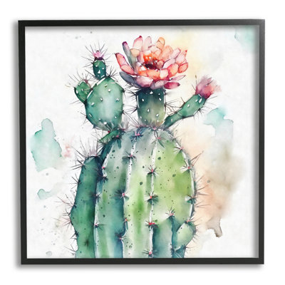 Aquarelle, cactus, désert, nature, encadrée sur bois par Ziwei Li, impression
