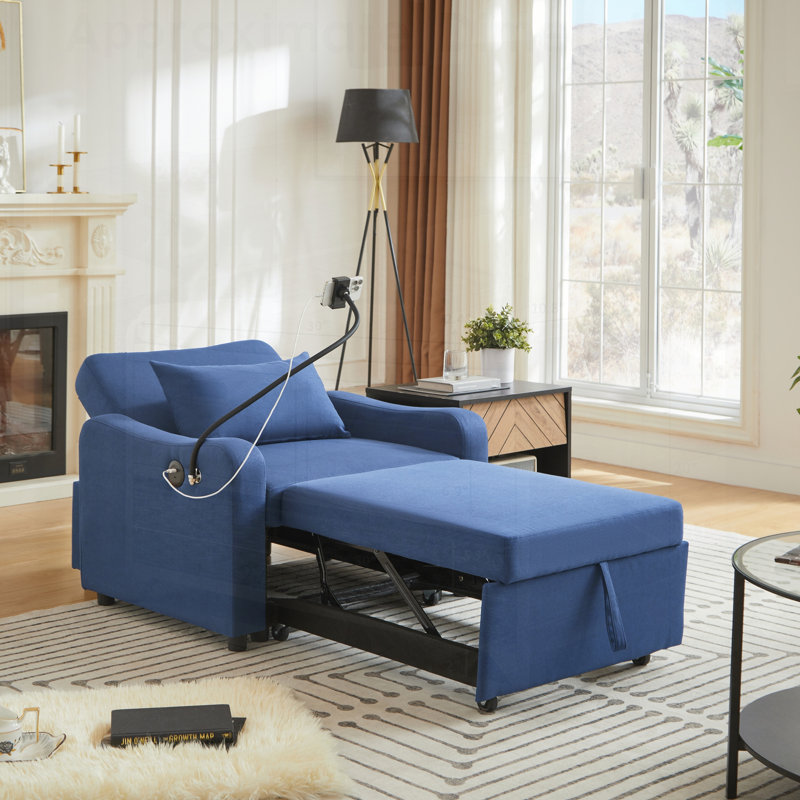 Canapé-lit convertible 3-en-1 avec dossier réglable, support de téléphone et recharge USB et Type-C, pour les petits espaces et la vie moderne
