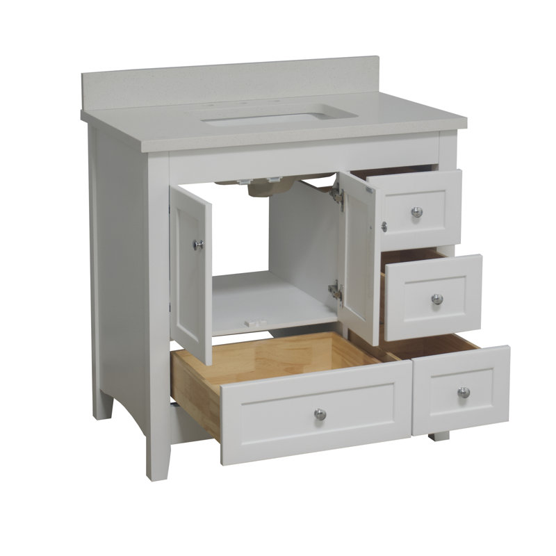 Ensemble de meuble-lavabo simple 36 po Edber, Quartz, Blanc