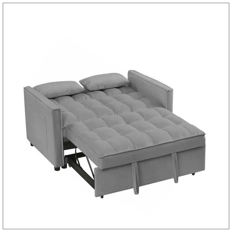 NOUVEAU Canapé-lit en velours gris (pieds de 7 cm), Gris