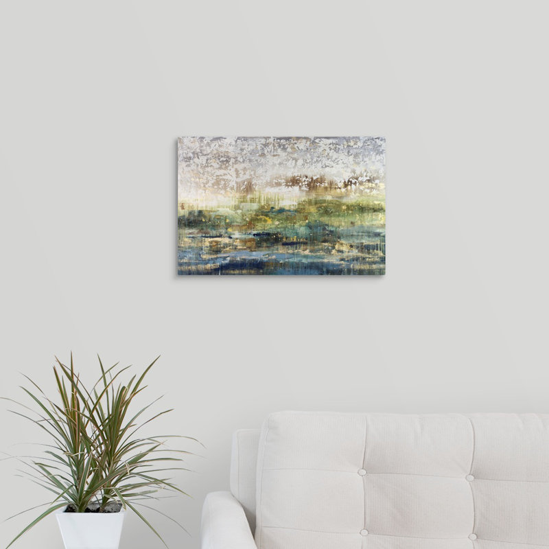 «Emerald and Aqua», peinture sur toile, H 12 po x l 18 po x p 1,25 po, Toile tendue