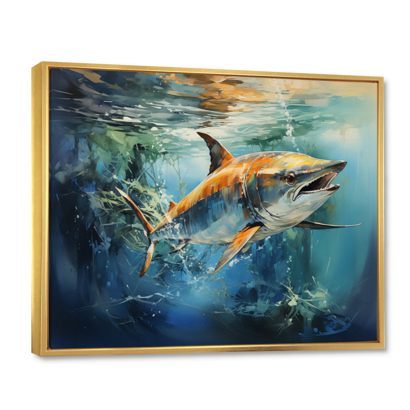 «Fishing Majestic Marlins IV», reproduction, H 16 po x l 32 po x P 1 po, Cadre flottant doré