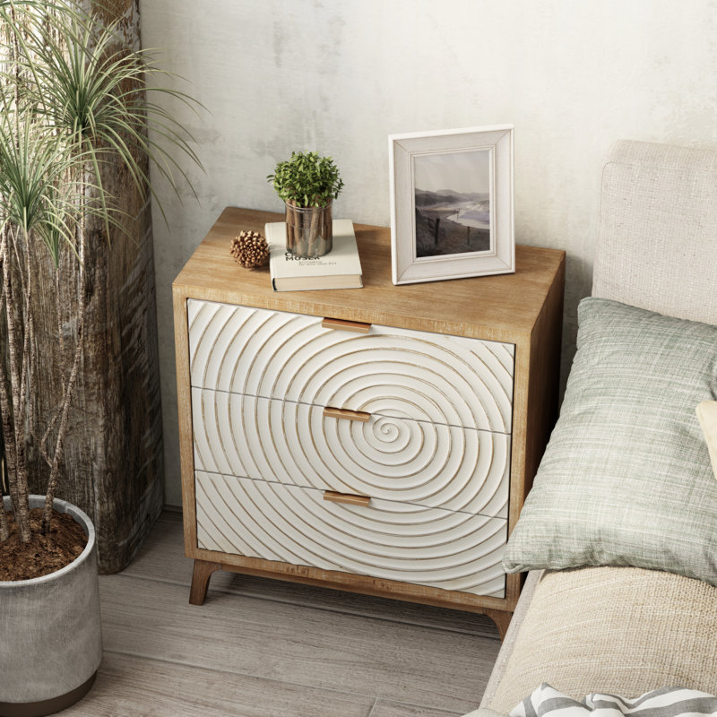 Commode décorative 3 tiroirs Brimar, Naturel / blanc