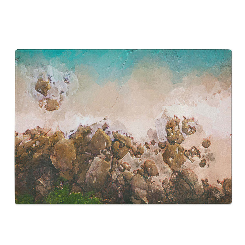 Tempered Glass Beach Lines Chopping Board, 39 cm W x 28.5 cm L