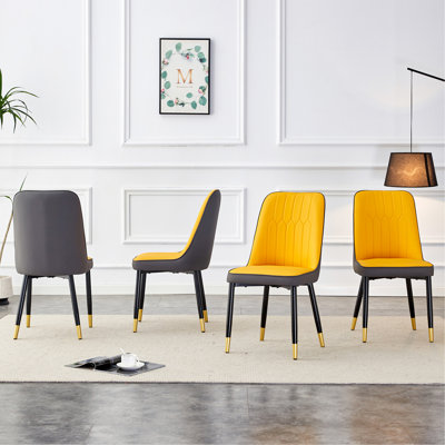 Stylish And Comfortable Dining Chair Set With Metal Legs And PU Leather Seats