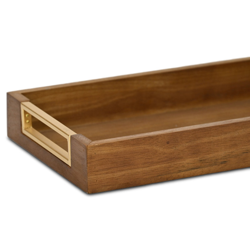 Plateau décoratif mince en bois Nyssa, L 31,88 po x P 8,25 po x H 2 po, Brun