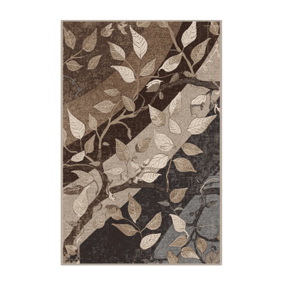 Soft Plush Calvin Laurel Classic Oriental Area Rug in Brown – Beige Binding