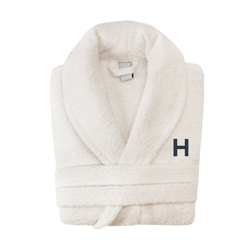 Peignoir monogramme en coton turc châle, H, Ivoire ivoire