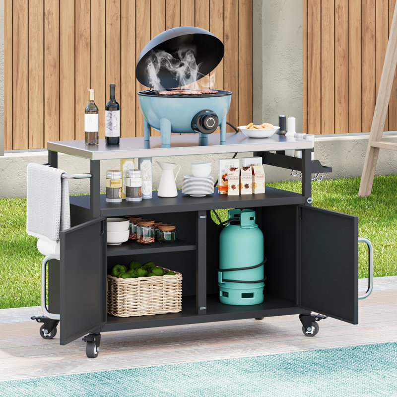 Îlot de cuisine extérieur 54,5 po avec plateau en acier inoxydable