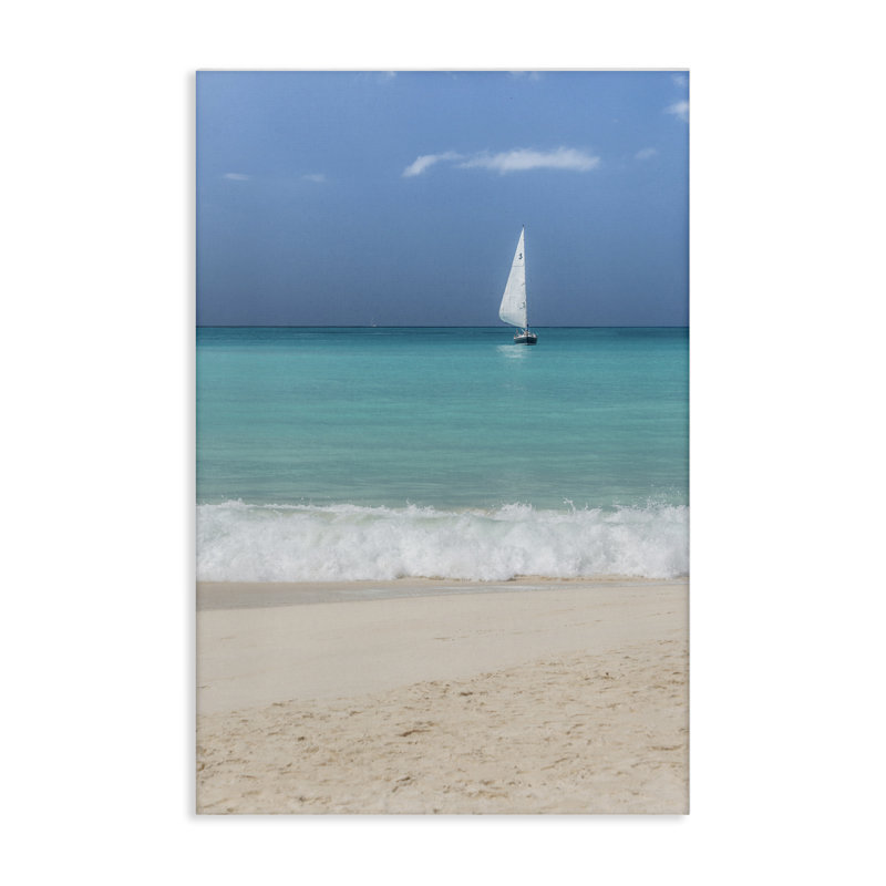Art mural sur toile «Lone Sailboat Beach Tide» par Mary Lou Johnson, H 45 po x l 30 po
