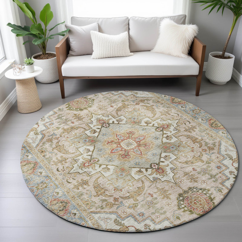 Machine Washable Indoor/Outdoor Oden ACN2163 Global Rug, Rond 8 pi