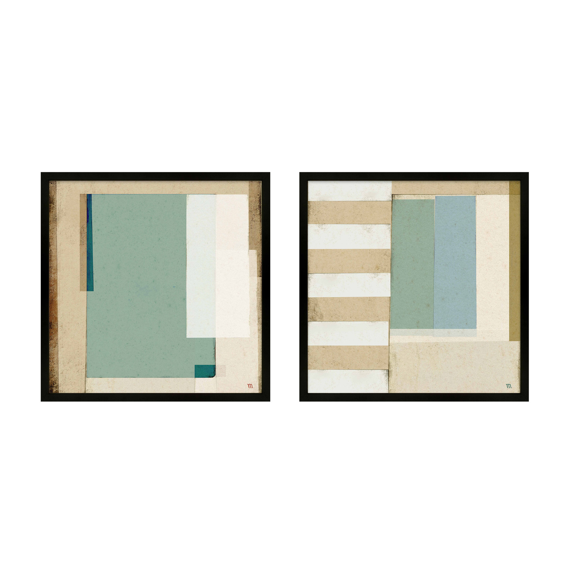 City Scape aqua, Set of 2 by Marco Marella for Studio M - Framed Wall Art, 30" H x 30" W, Black