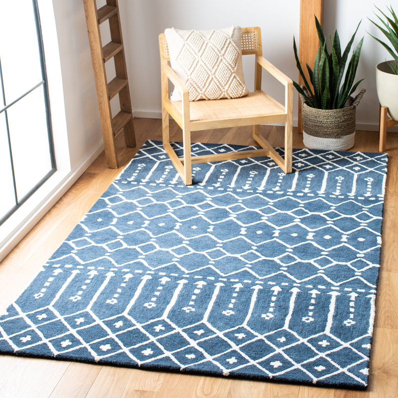 Tapis bleu marine en laine / viscose touffeté à la main Philo, Rectangle 9 pi x 12 pi