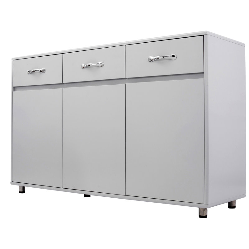 Table d'appoint à trois portes - gris avec grand espace de rangement et technologie exquise dans une structure robuste au look élégant