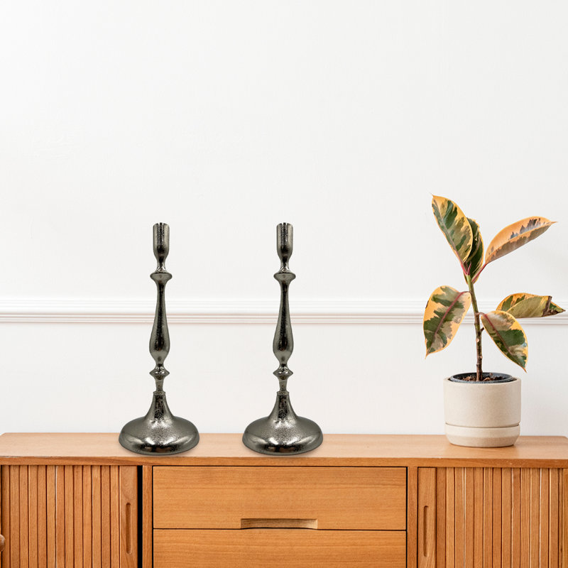 19.5" H Aluminum Taper Candlestick, Silver