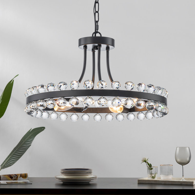 Mion 4 - Light Crystal Candle Style Wagon Wheel Chandelier, Matte Black