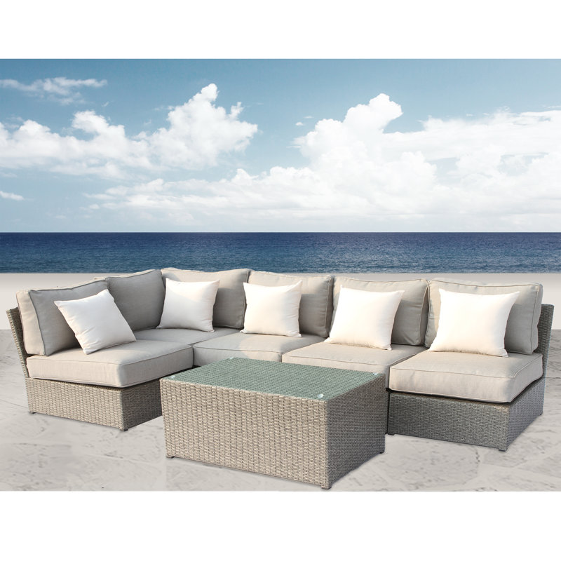 Winsford Wicker Fully Assembled 4 - Person Seating Group with Cushions |Quick setup patio furniture, Mixed Gray
