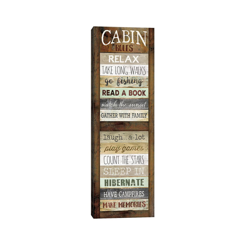 Cabin Rules by Marla Rae - Panoramic Print on Canvas, Wrapped Canvas, 30.48 cm H x 91.44 cm W x 1.91 cm D