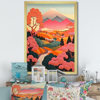 «Elegant Pink Japanese Mountain Landscape I», reproduction sur toile