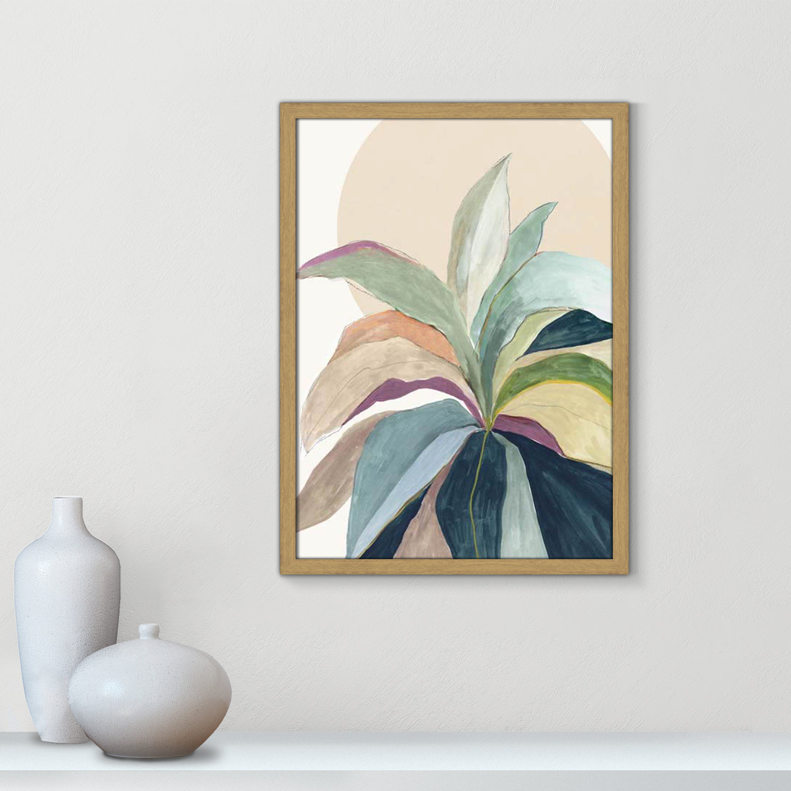 Sunny Bright Leaves II by Asia Jensen, 23" H x 17" W x 0.75" D, Natural Slim Unmatted Picture Framed