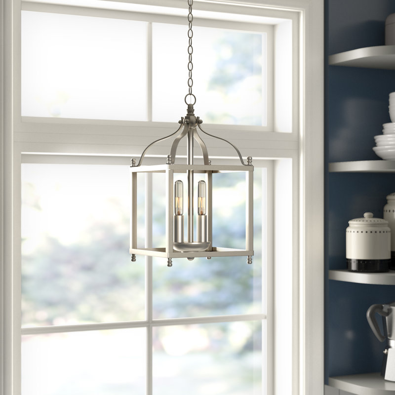 2-Light Brushed Nickel Traditional Cage Pendant, Brushed Nickel