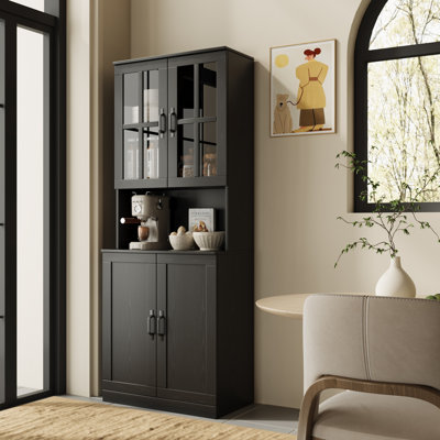 71" H X 23.6" W Kitchen Pantry With Bookcases, Glass Door Kitchen Hutch by Ebern Designs
