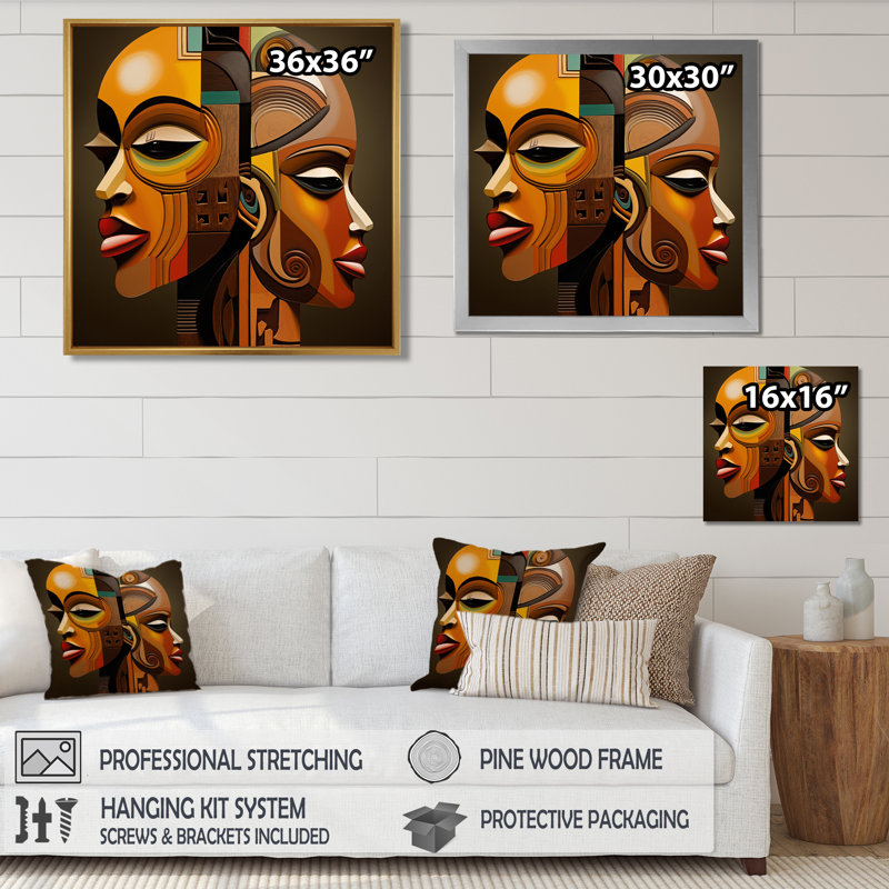 Kushite Vision Minimal Contemporary - Masque africain, impression d'art mural, H 30 po x l 30 po x P 1 po