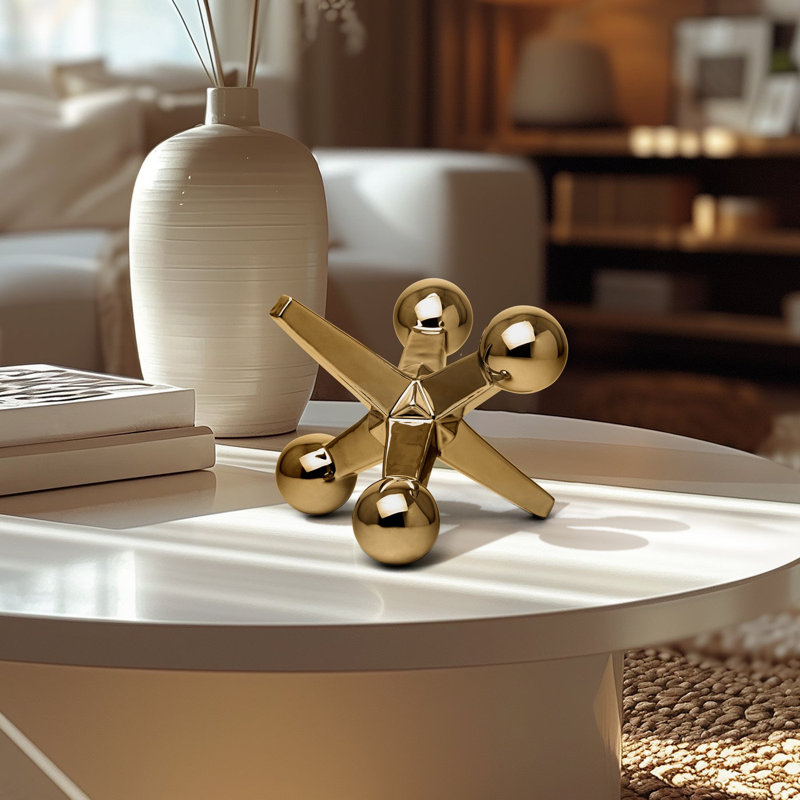  Pellegrin 9" Gold Ceramic Jacks Decor Sculpture, Gold