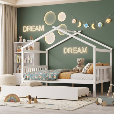 Lit double en bois avec lit gigogne simple