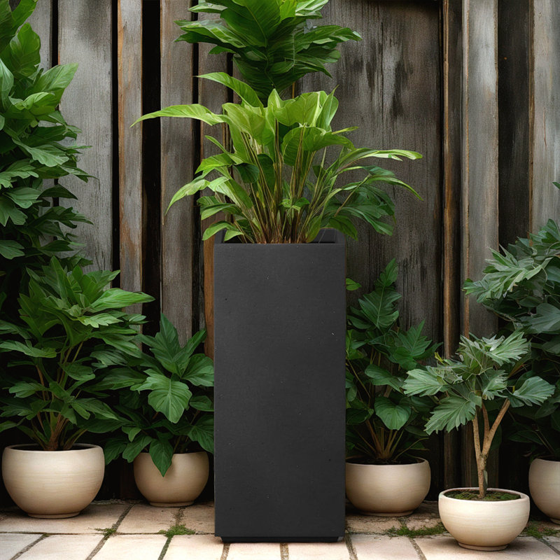 Weathered Concrete Tall Rectangular Planter, Outdoor Indoor Modern Decorative Planter Pot, Lightweight, Weather Resistant, Seamless with Drainage Hole