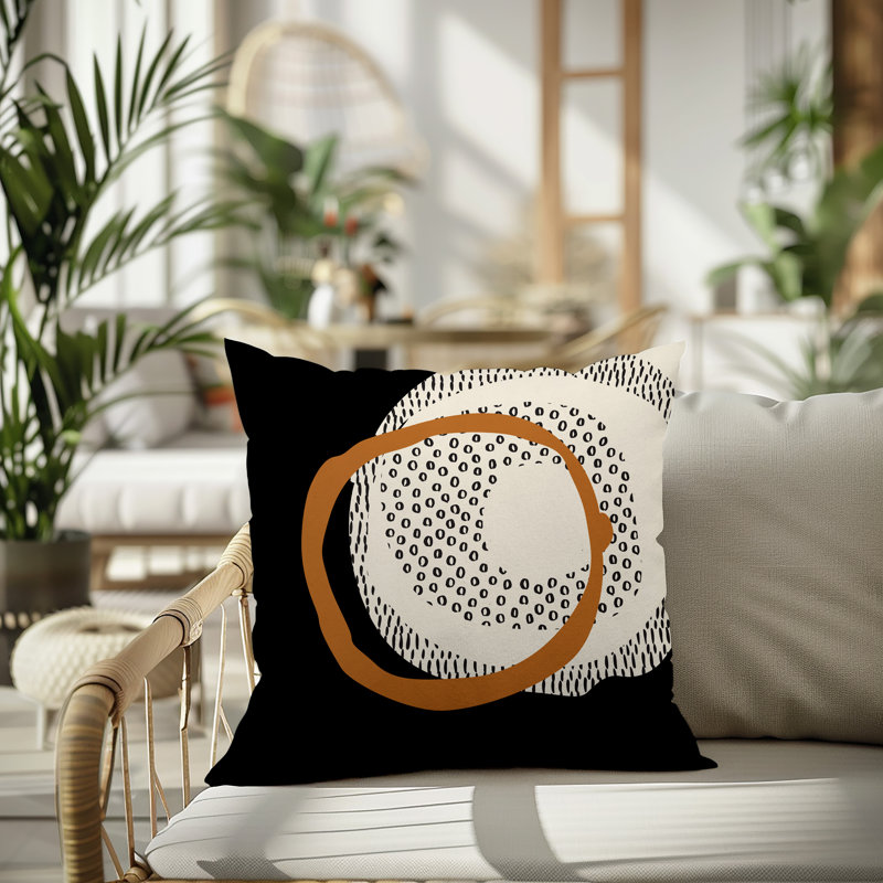 Coussin carré intérieur / extérieur pia, H 17 po x l 17 po, Orange brûlé / noir / blanc cassé