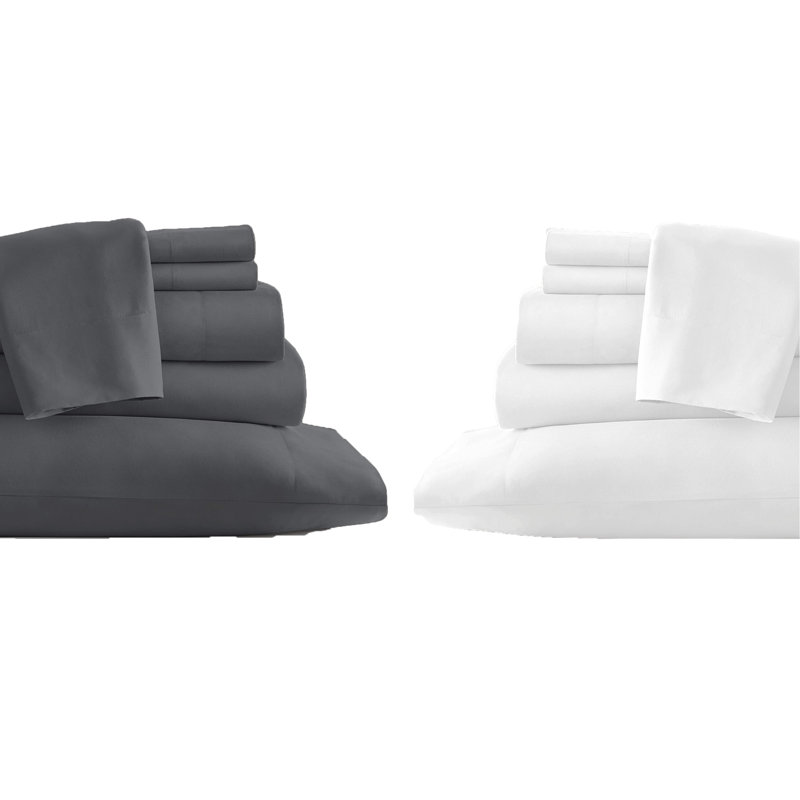  Ensemble de draps 2 pièces en rayonne de bambou 6 pièces, Ensemble de draps pour lit double + un drap-housse