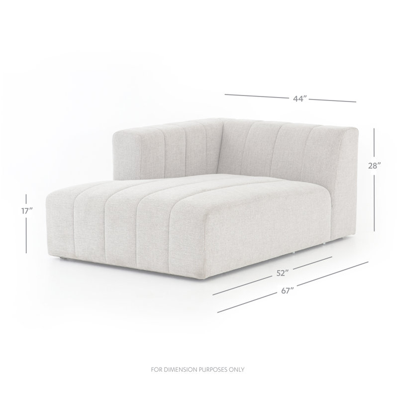 Chaise longue rembourrée Bowry, Light Grey Napa Sandstone, Accoudoir à gauche (vu de face)