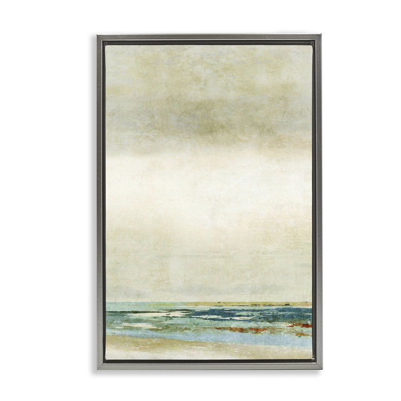 «Neutral Beige Beach» par Suzanne Nicoll, Cadre flottant gris lustré, H 25 po x l 17 po x P 1,7 po