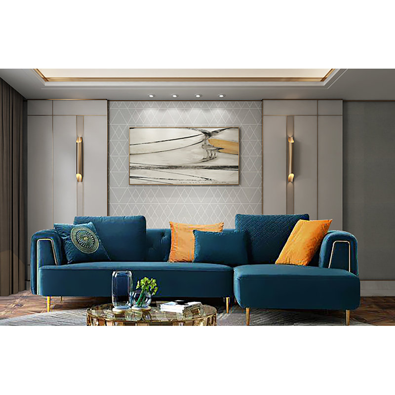 Stoltenberg 141" Wide Velvet Sofa & Chaise, Right Hand Facing, Blue Velvet