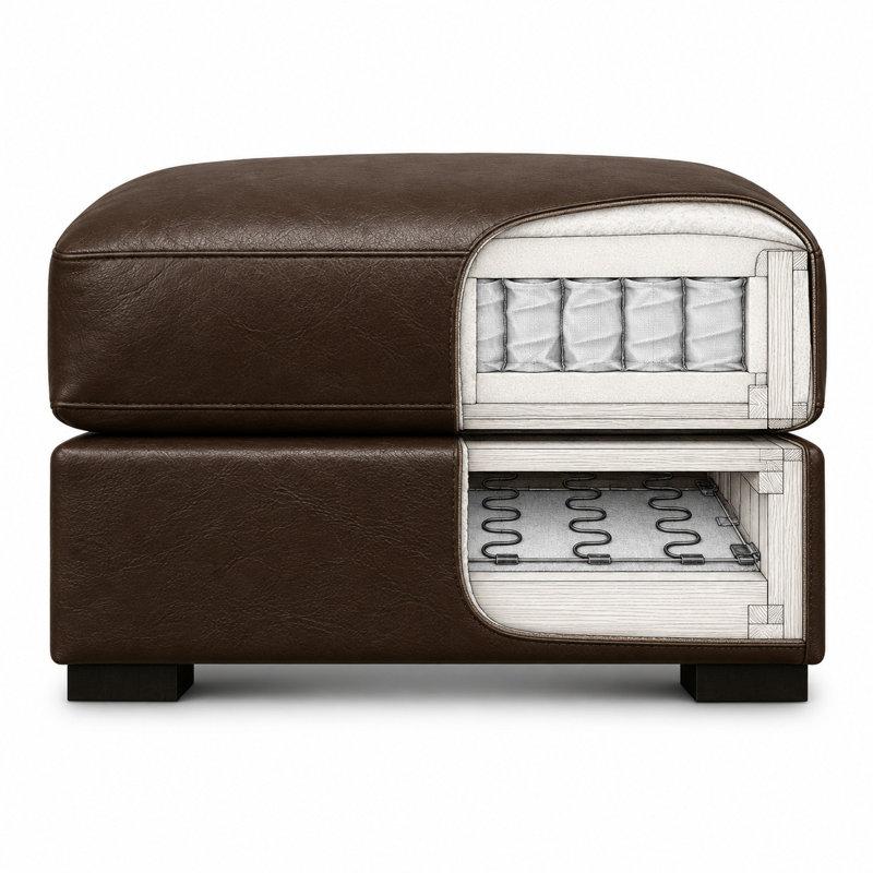 Vancouver Heirloom Quality Ottoman in Buttery Soft 100% Top Grain Leather, Made to Order, Amadeus Coffee