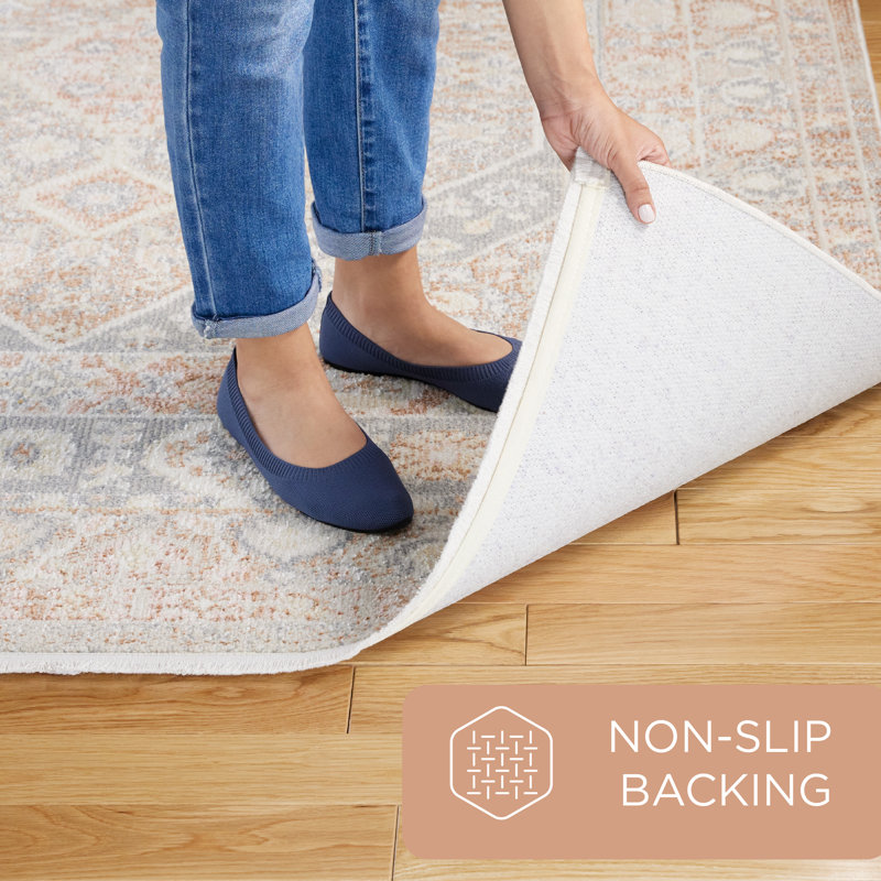 Brown and Grey Synthetic Medallion Washable Runner Rug