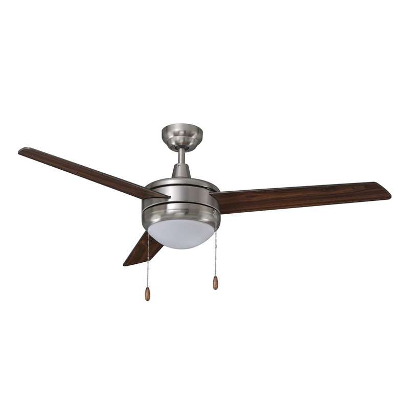 Ventilateur de plafond d'intérieur à 3 pales de 50 po Villaenor, Bois brun, Nickel brossé