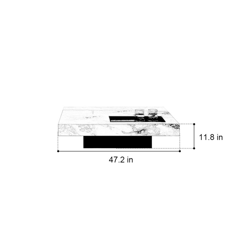 Table basse carrée en marbre italien minimaliste, H 11,8 po x L 47,2 po x l 47,2 po