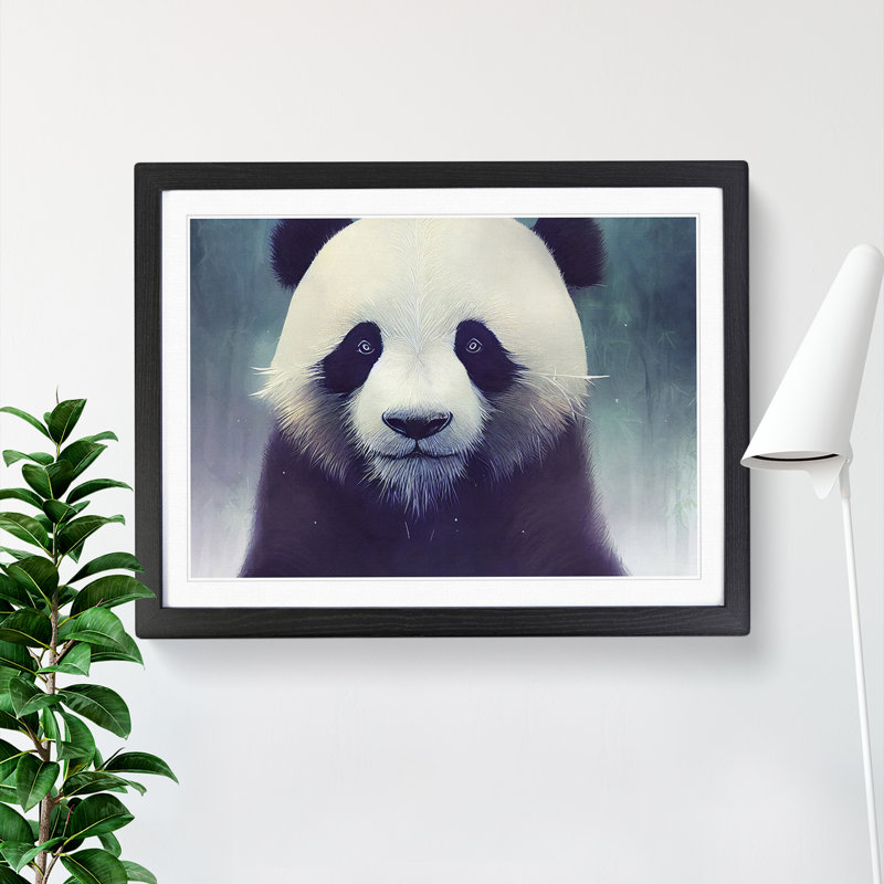 Effervescent Panda - Single Picture Frame Painting, Black, 34cm H x 46cm W x 2cm D