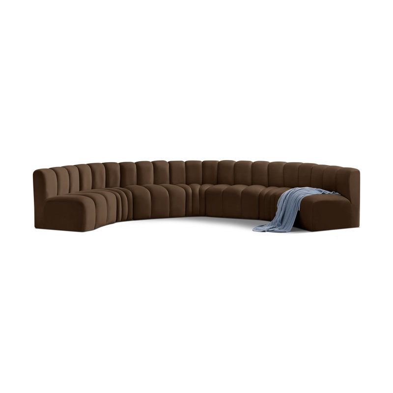 Hisa Upholstered Curved Sectional Reversible, Brown Velvet