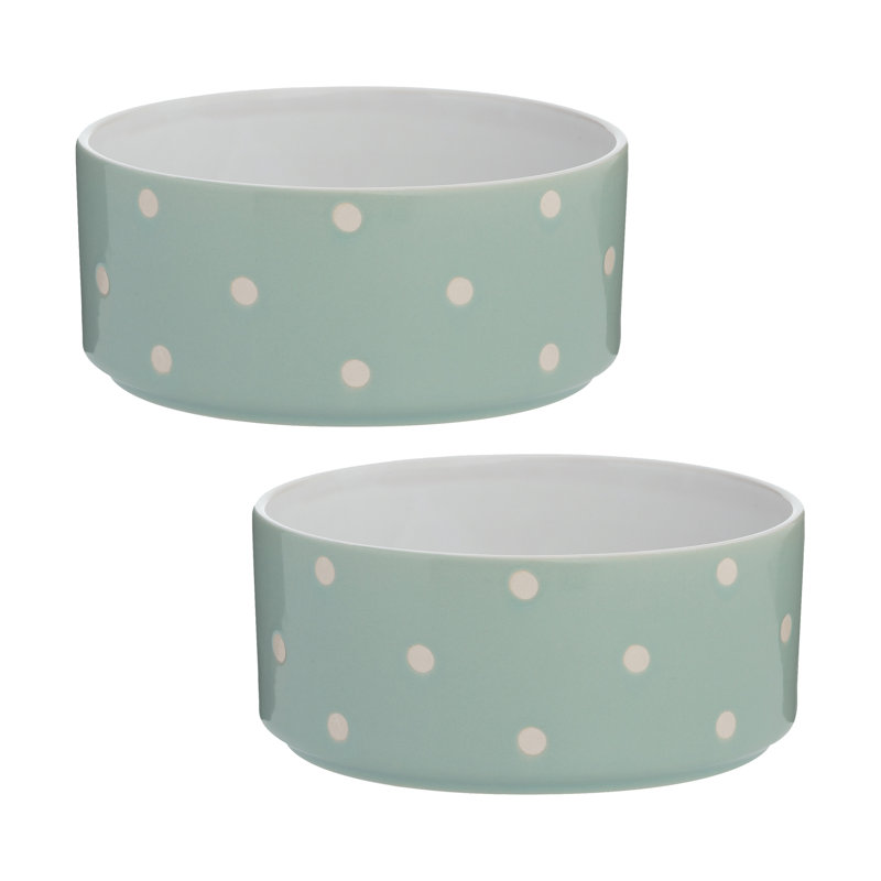 Polka Dot Dog Bowls, 5cm H x 18cm W x 18cm D, Sage